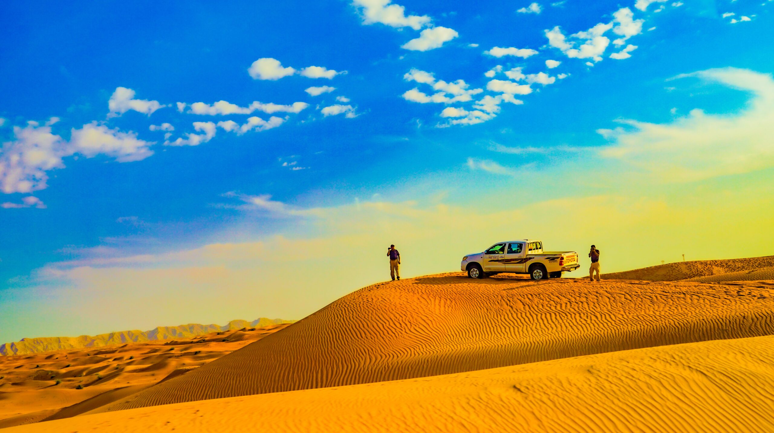 Arabian desert and Land Cruiser. Shooting Location: Dubai
