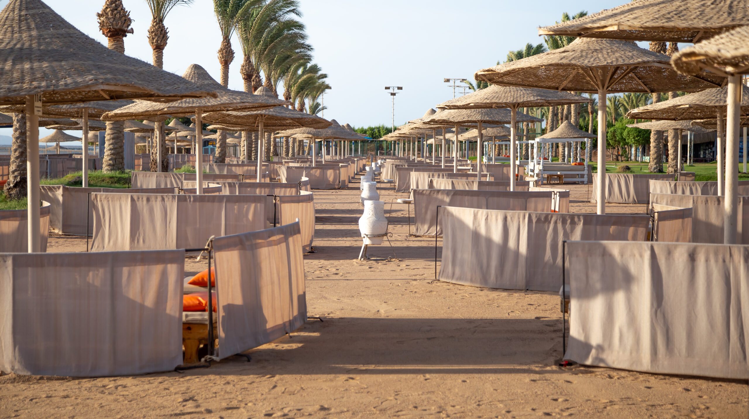 An empty section of the hotel during the localization of the coronavirus. Tourist crisis.