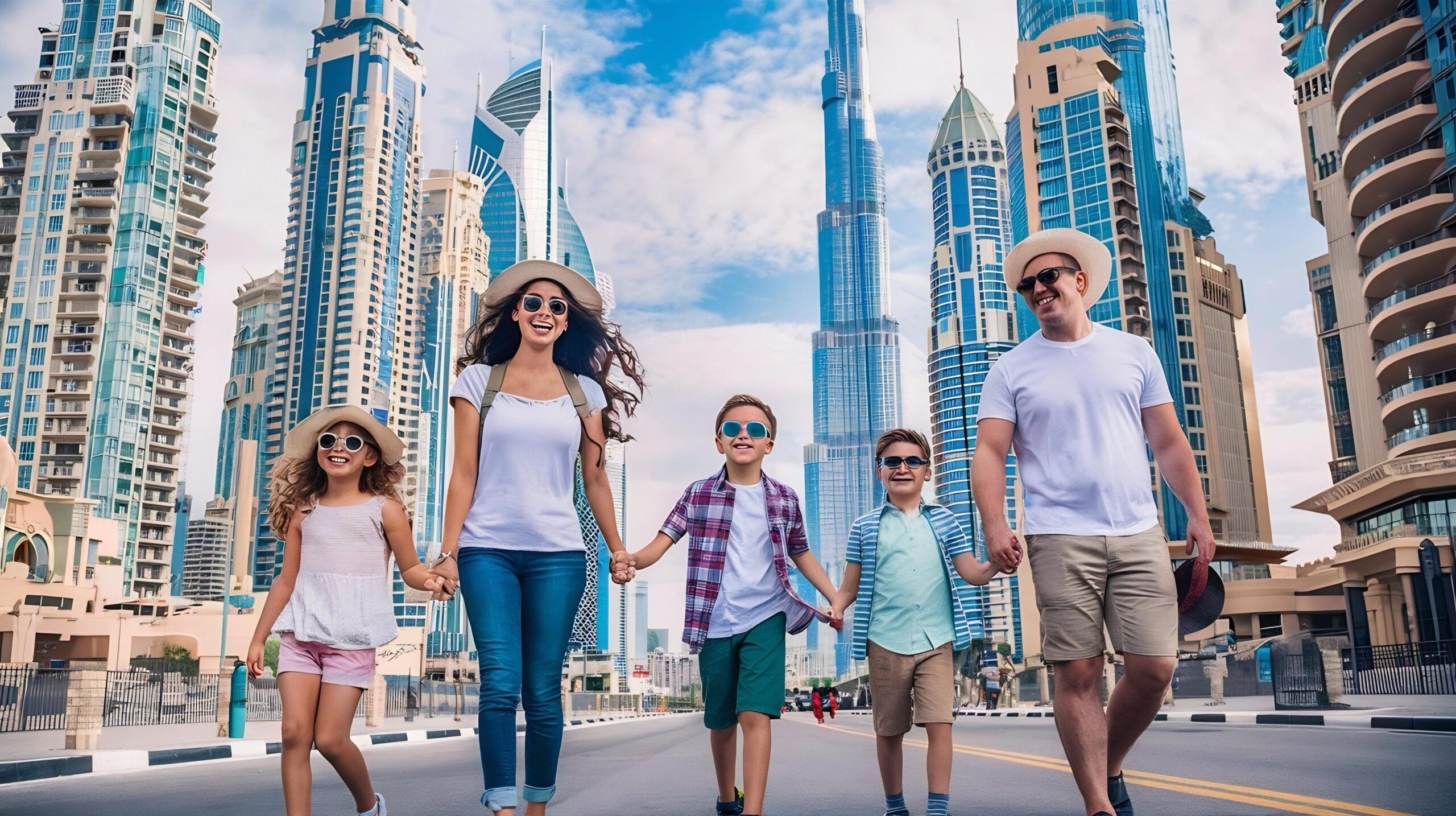 happy-family-walking-dubai-with-skyscrapers