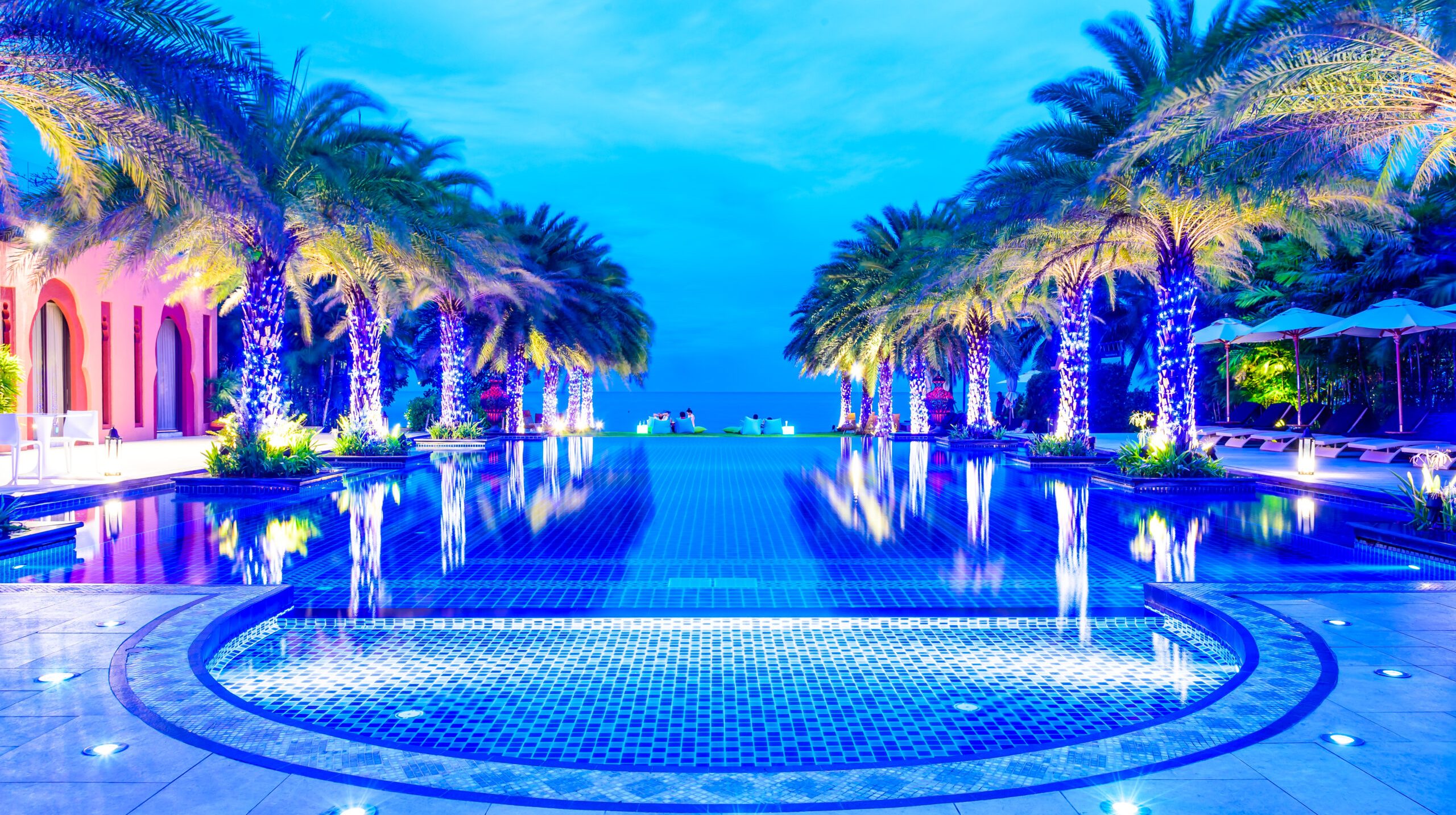 Luxury hotel swimming pool at night - Long shutter speed