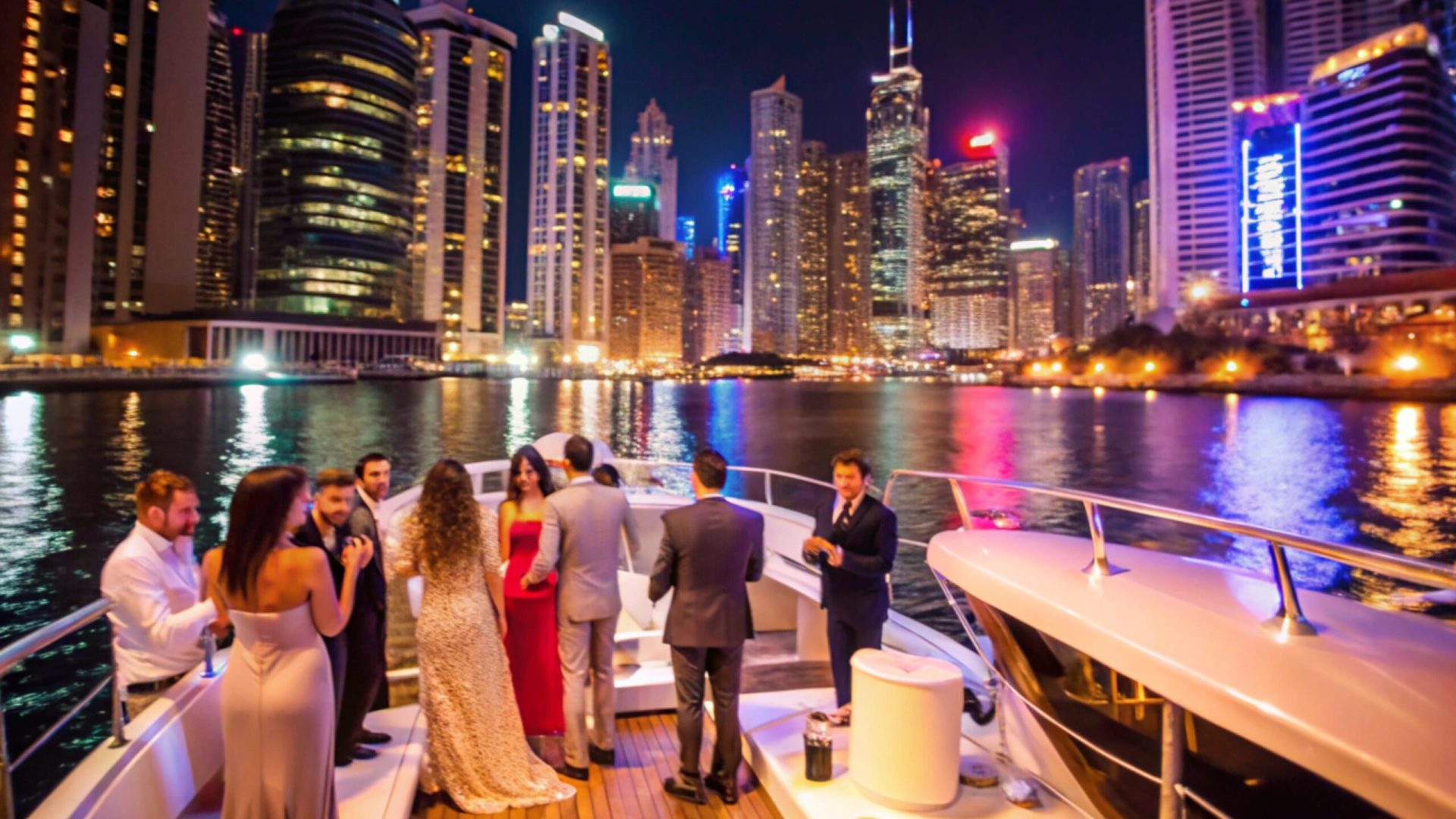 Nighttime Cityscape & Yacht Party