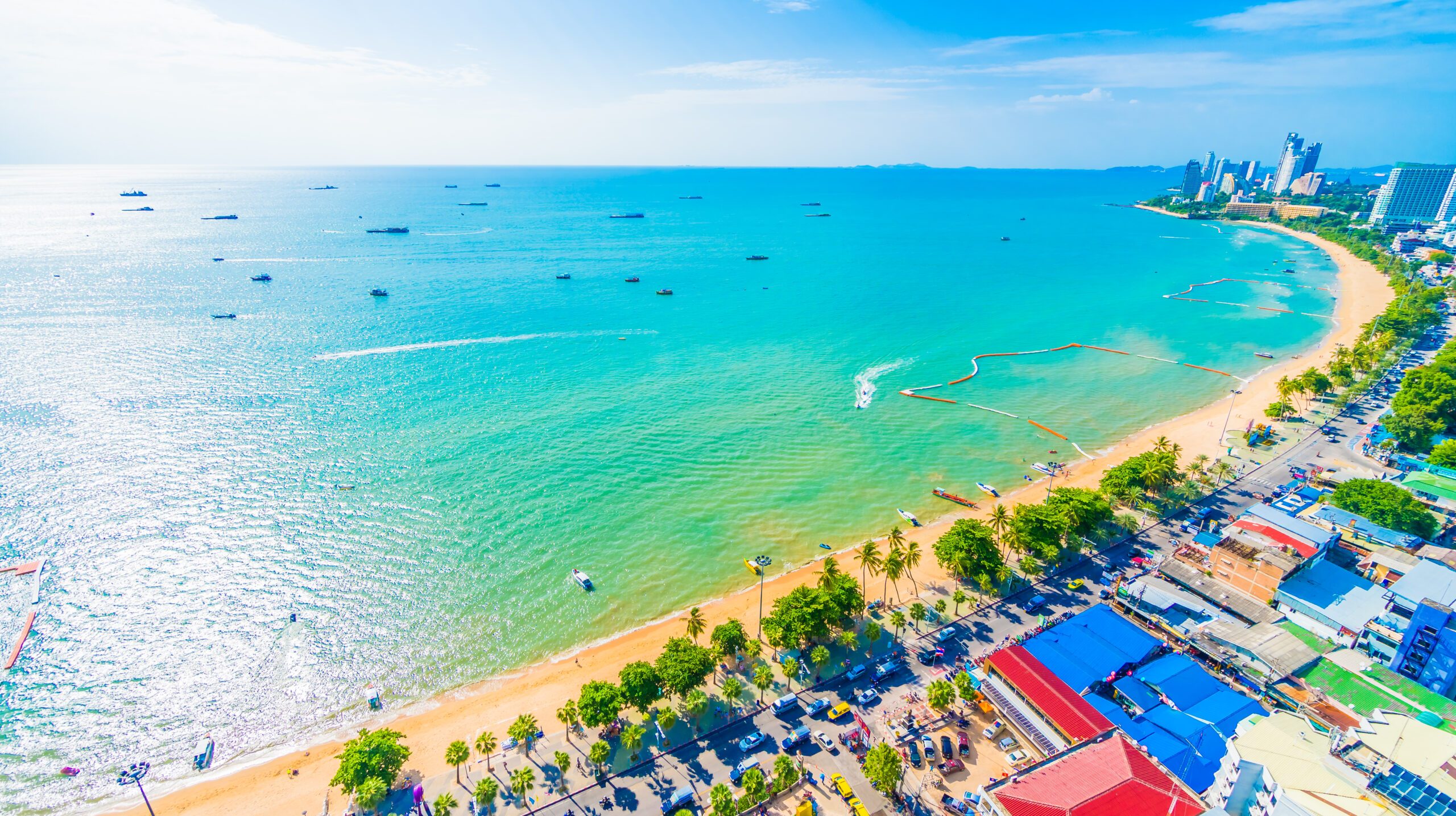 Beautiful architecture around Pattaya city with sea and ocean bay in Thailand
