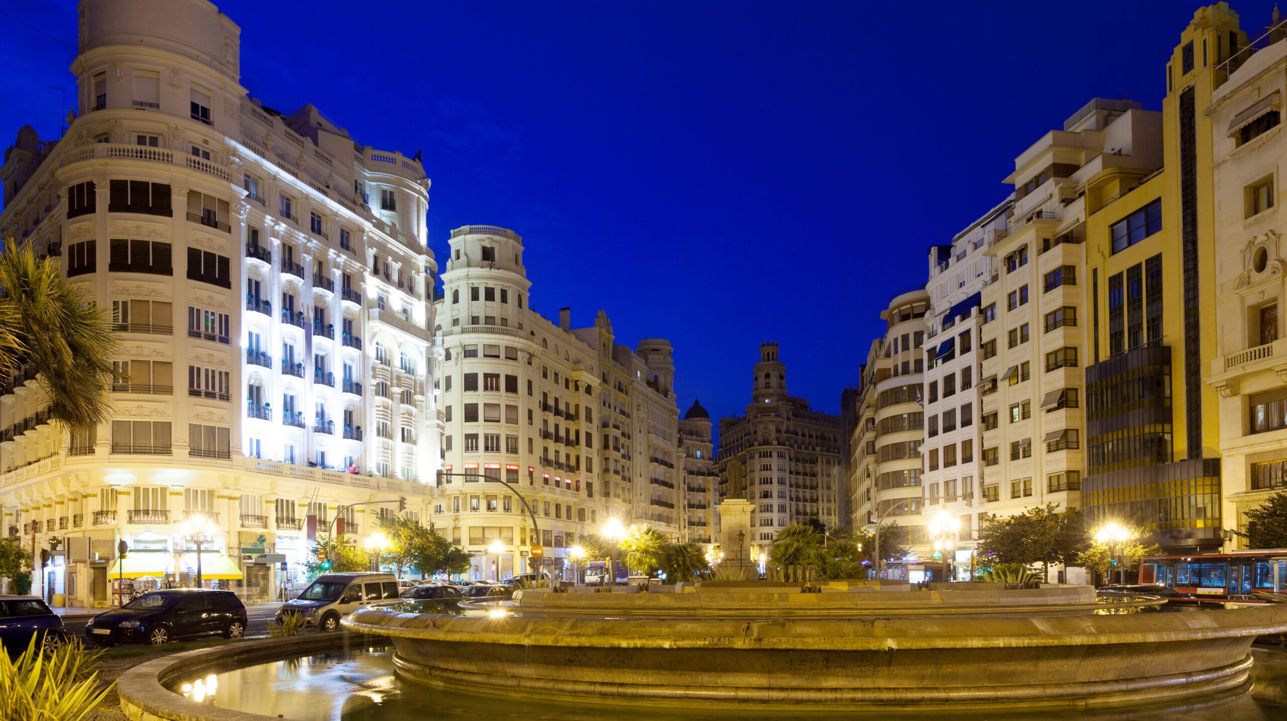 Placa del Ajuntament in summer evening. Valencia, Spain