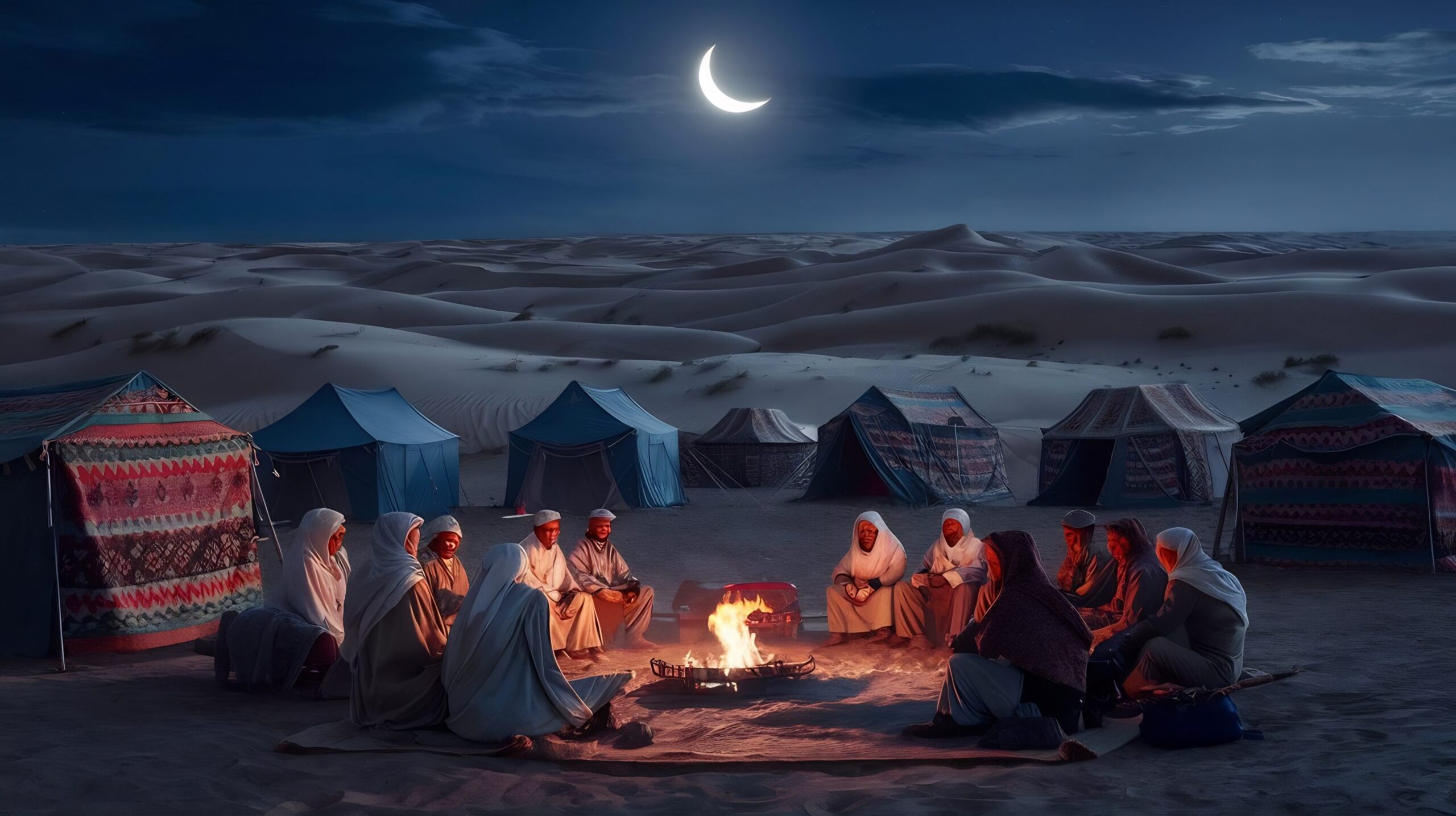 wide-shot-lowlands-middle-east-with-tents-set-up-by-explorers
